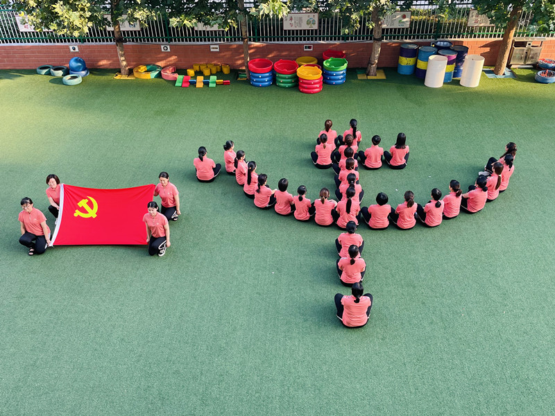 肥城市实验小学幼儿园:我与党旗合个影